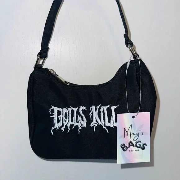 Dolls Kill: Graffiti Logo Embroidered Shoulder Black Bag - Picture 5 of 5